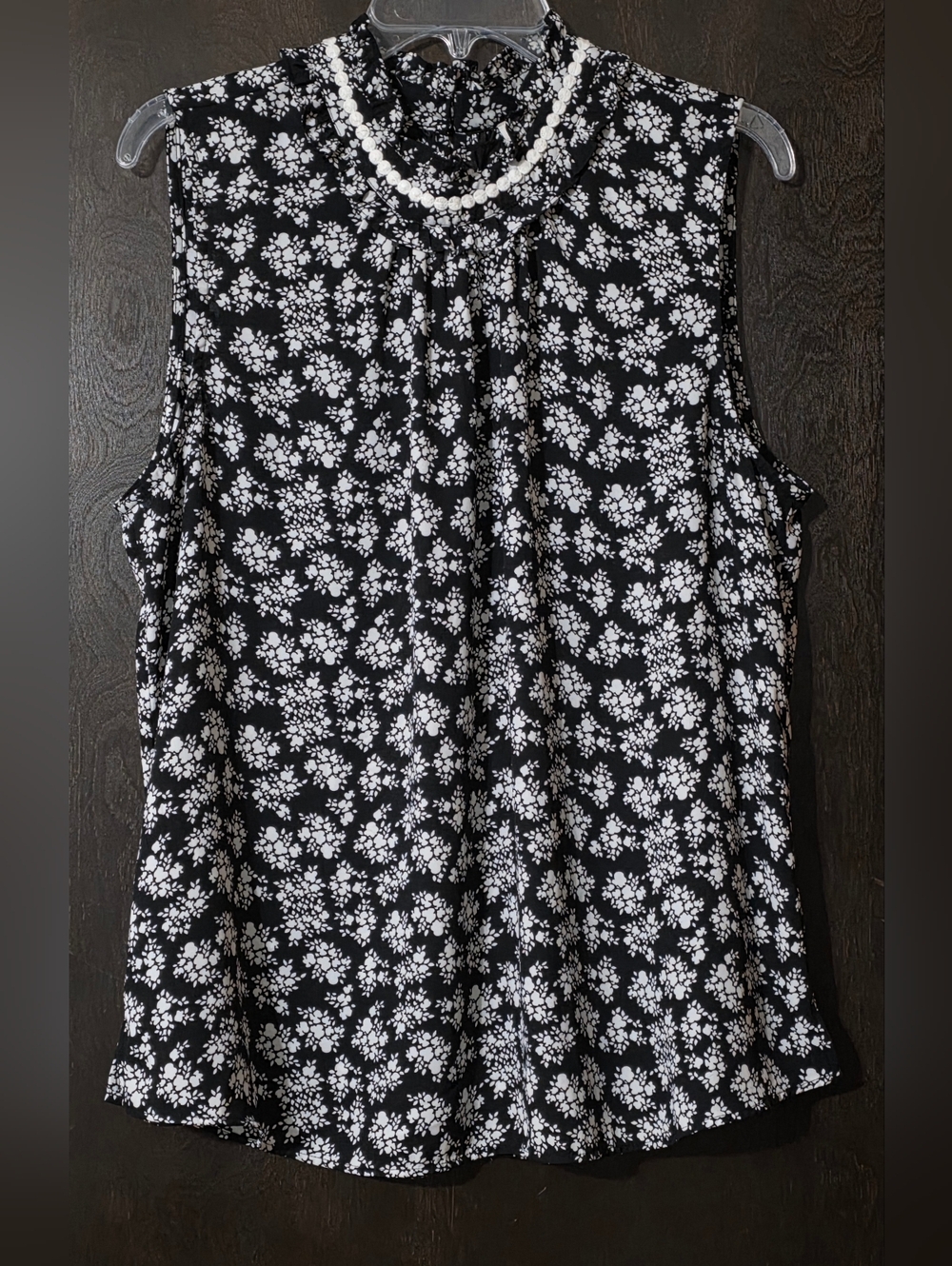 Black Rainn Black & White Floral Sleeveless Mock Neck Top Women's Size XL